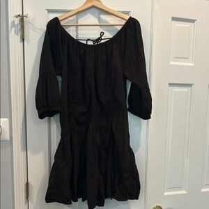 Anthropologie Black Smocked Ruffled Sundress with 3/4 Sleeves